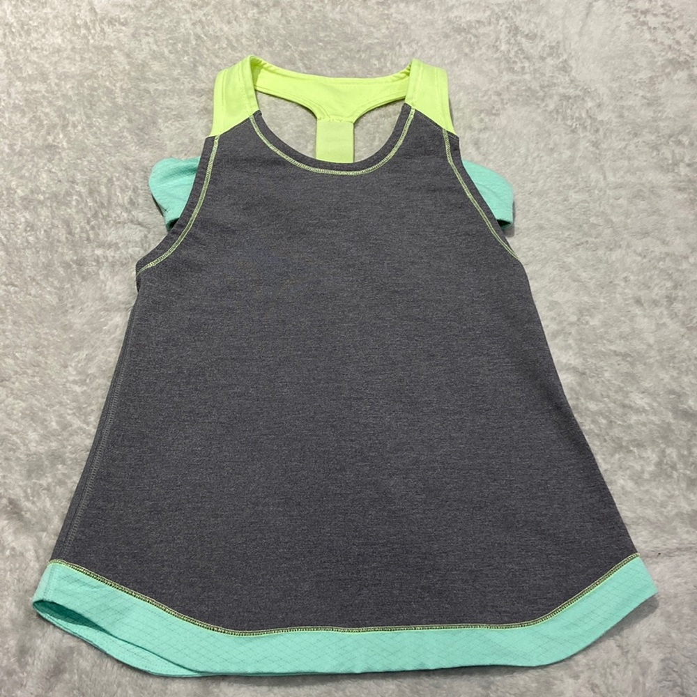 Ivivva by Lululemon tank top racer back size 12 or 14 grey mint yellow